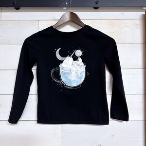 Cat & Jack Shirt Girls Size 8 M Long Sleeve Black Graphic Tee Narwhal